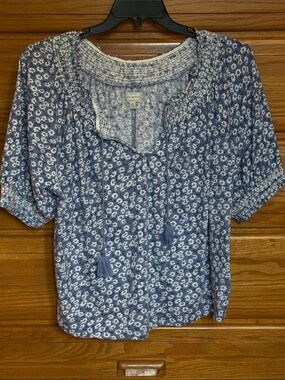 Lucky Brand Short Sleeve Peasant Blouse Size L